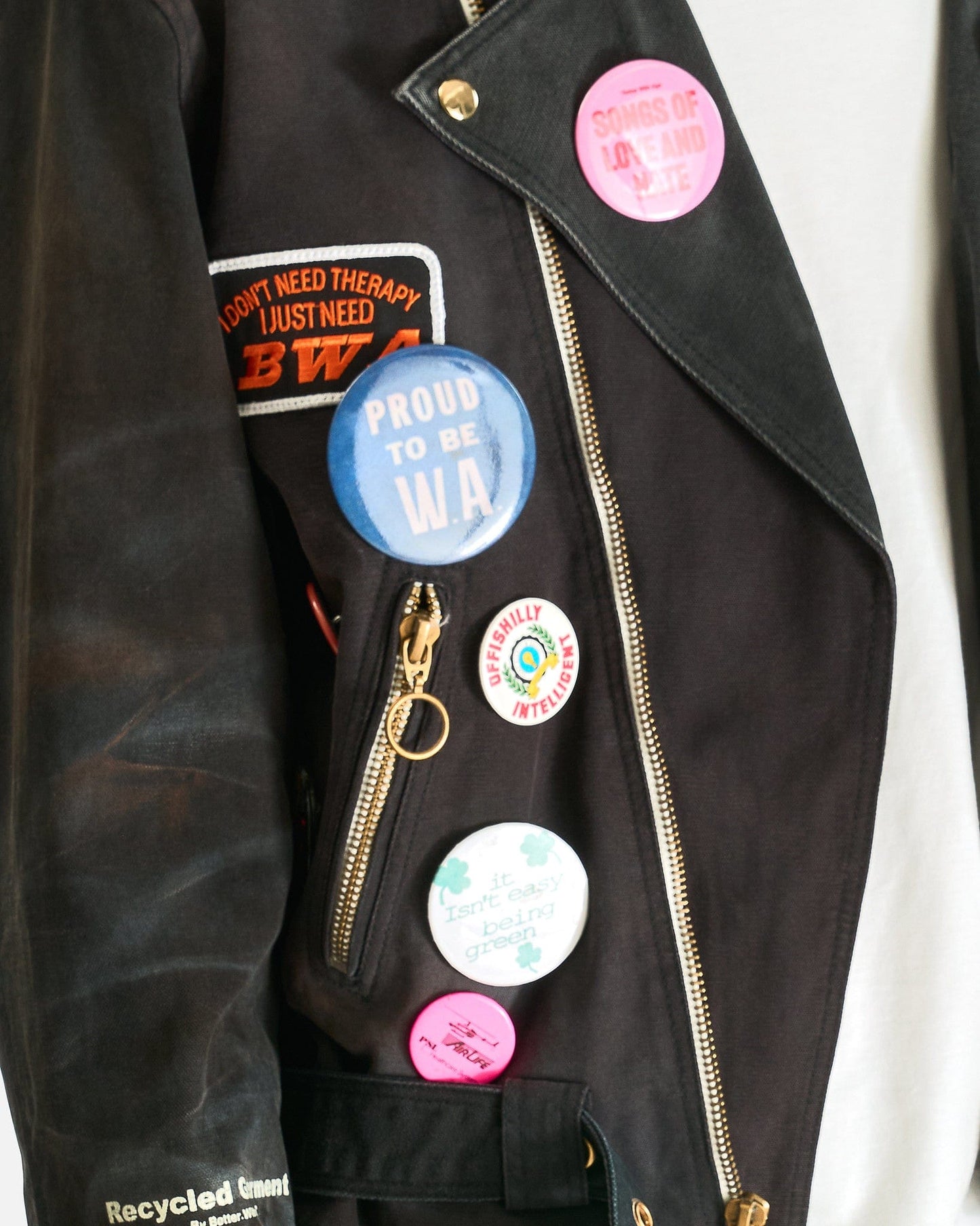 Better With Age Men's Jackets Tuxedo Reconstructed Workwear Motorcycle Jacket in Black