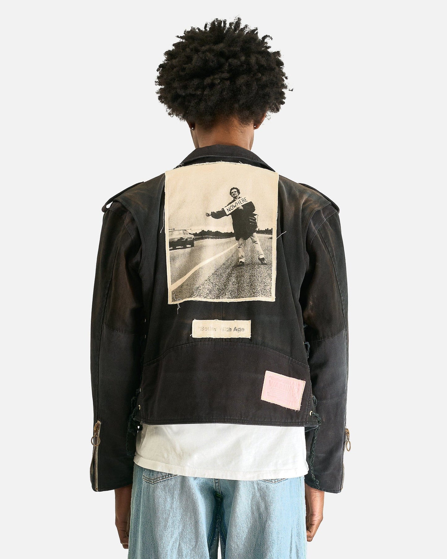 Better With Age Men's Jackets Tuxedo Reconstructed Workwear Motorcycle Jacket in Black