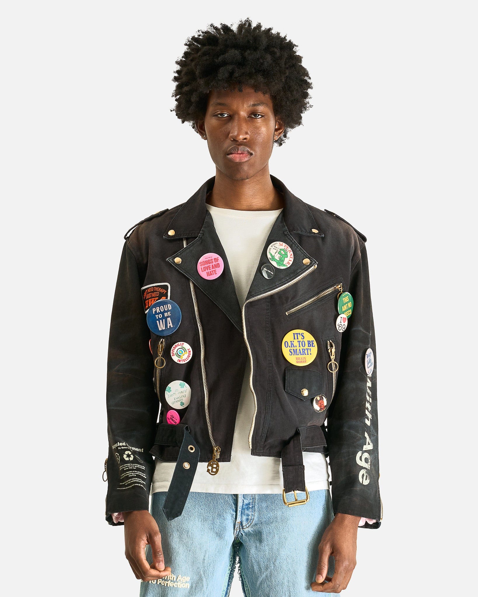 Better With Age Men's Jackets Tuxedo Reconstructed Workwear Motorcycle Jacket in Black