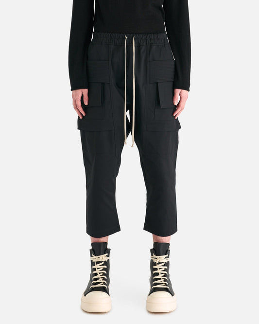 Rick Owens DRKSHDW Men's Pants Twill Cropped Creatch Cargo in Black