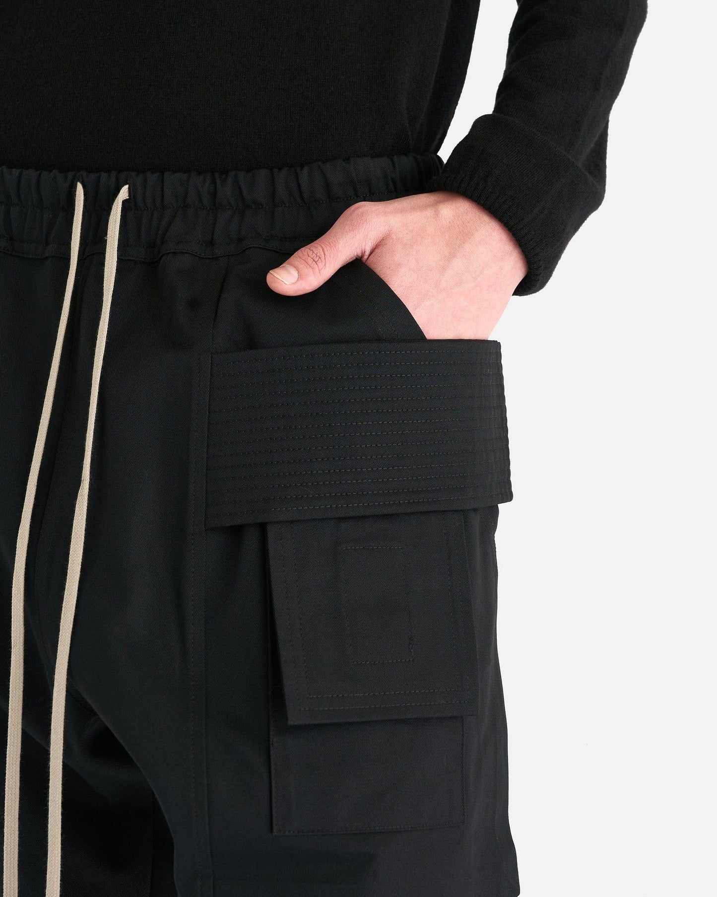 Rick Owens DRKSHDW Men's Pants Twill Cropped Creatch Cargo in Black