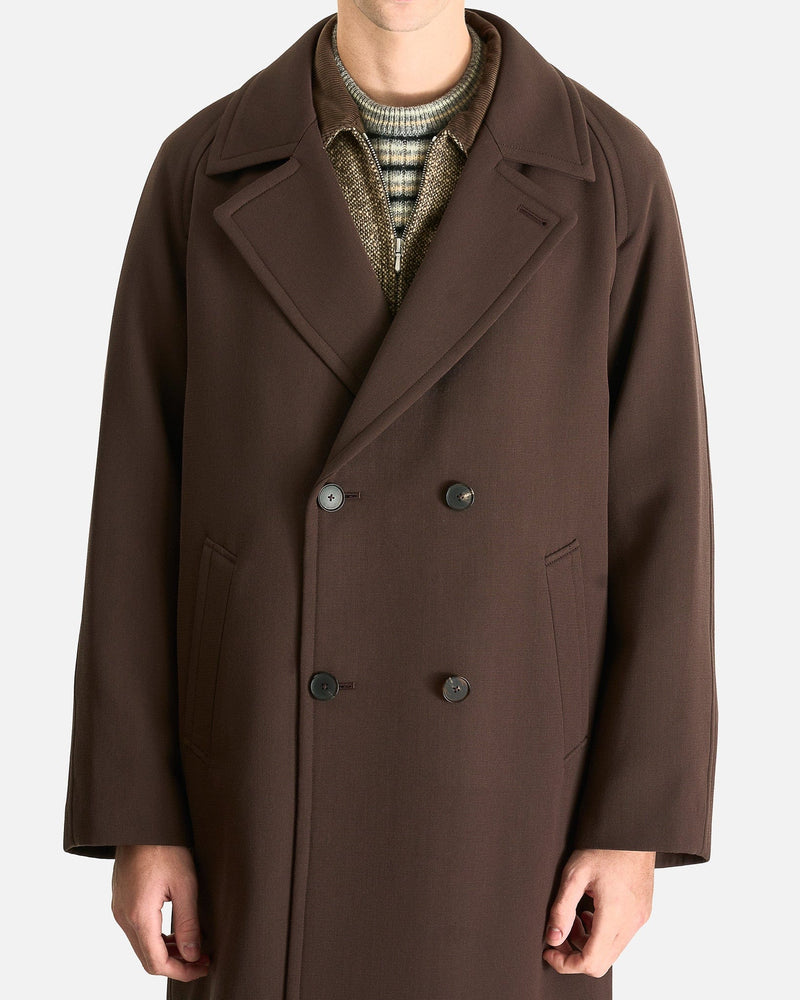Auralee Men's Coat Twisted Double Cloth Coat in Dark Brown