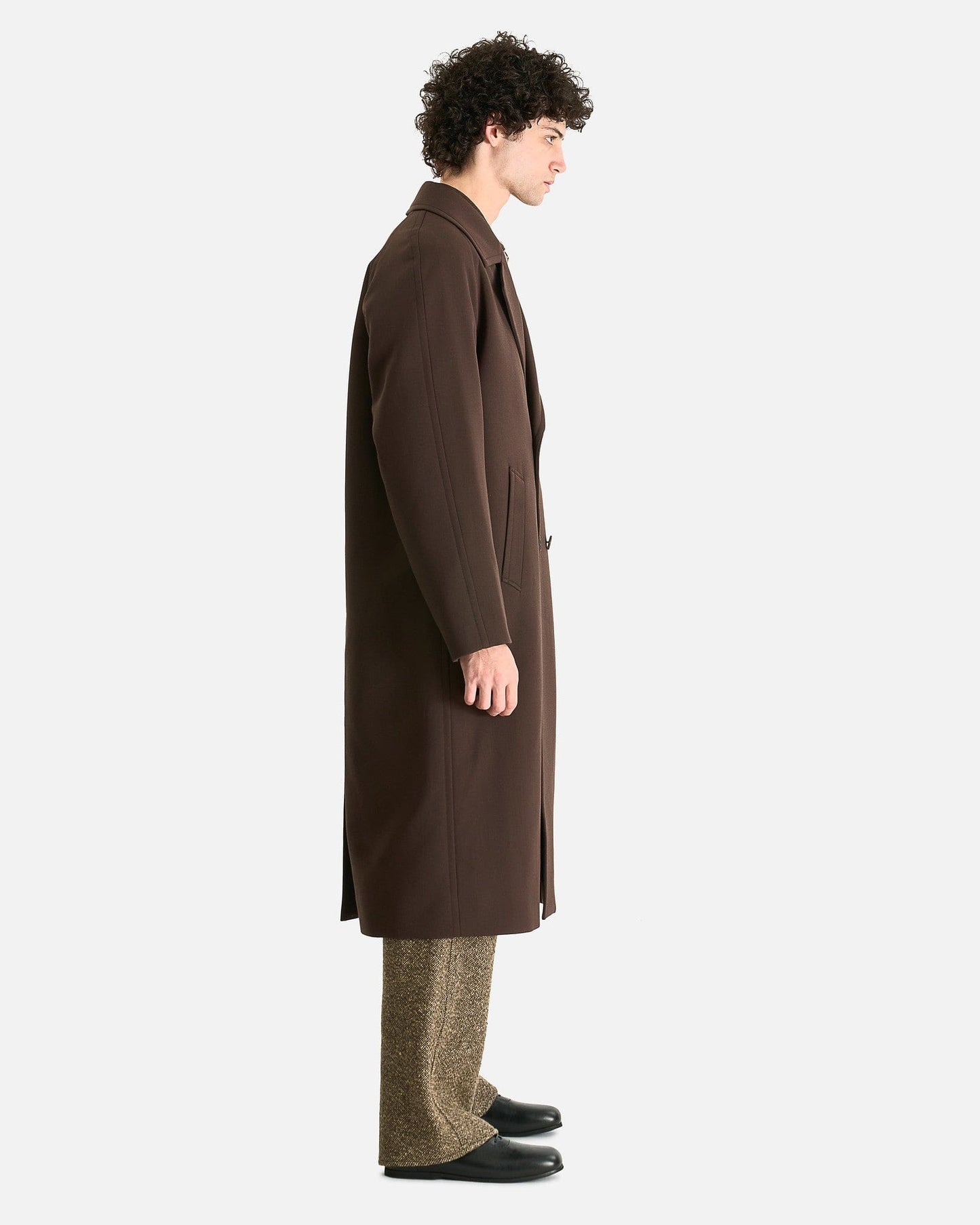 Auralee Men's Coat Twisted Double Cloth Coat in Dark Brown