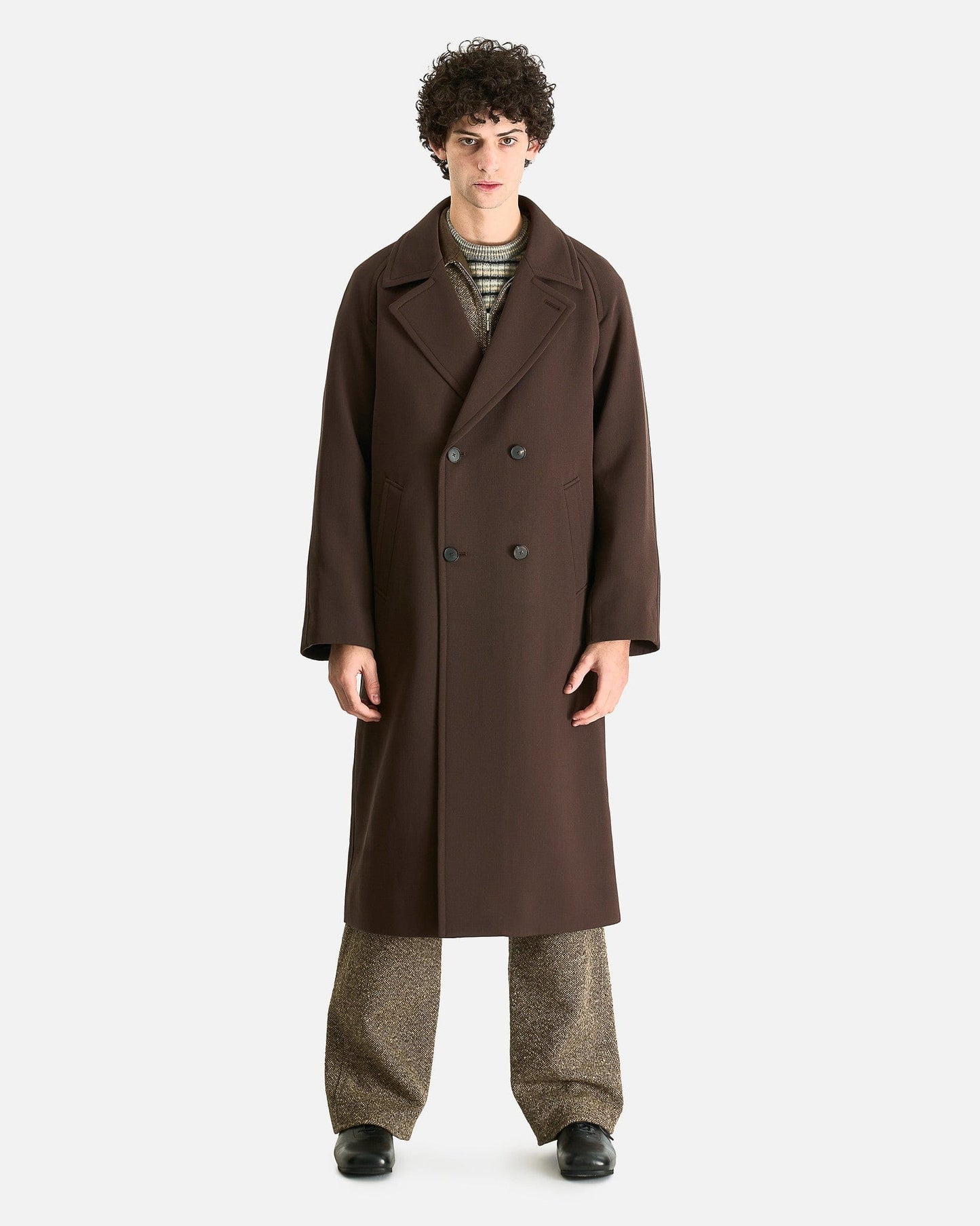 Auralee Men's Coat Twisted Double Cloth Coat in Dark Brown
