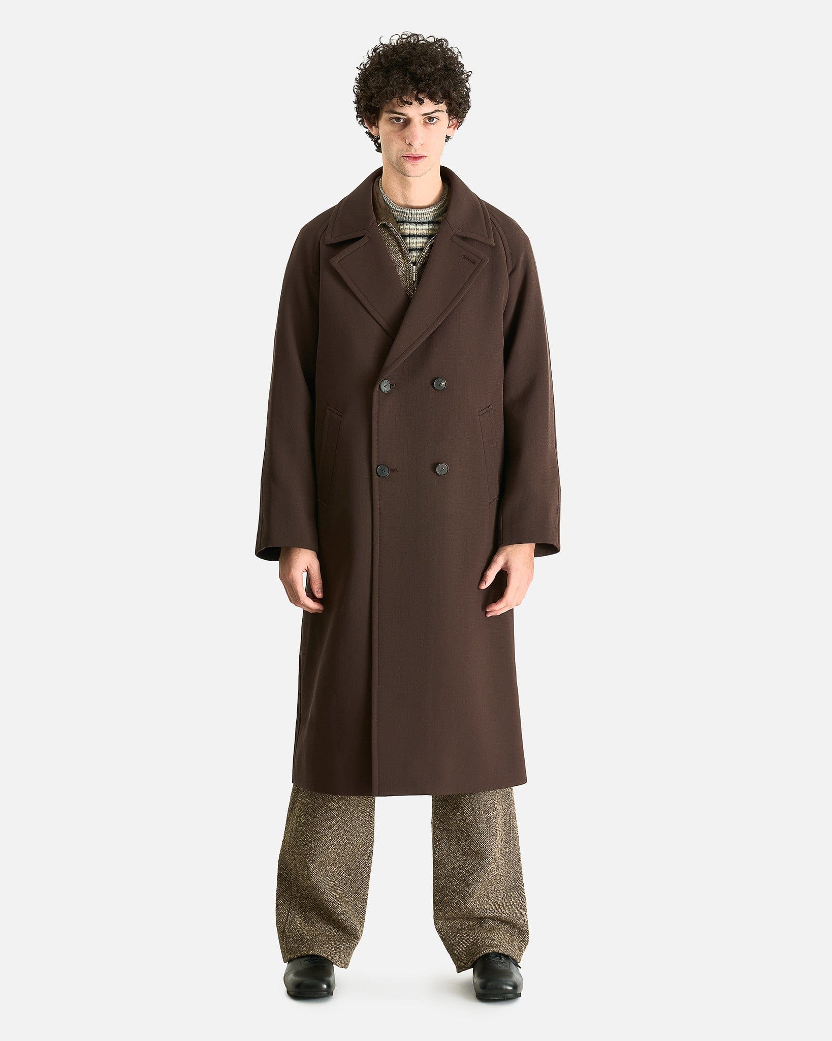 Auralee Men's Coat Twisted Double Cloth Coat in Dark Brown