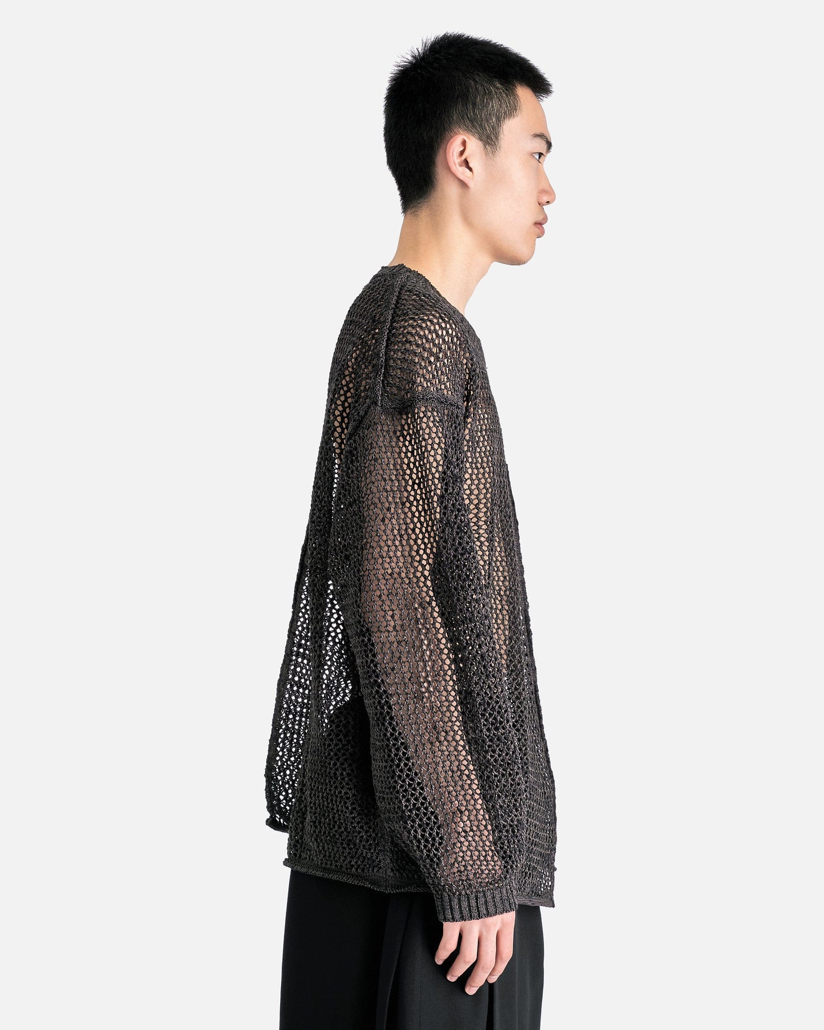 Yohji Yamamoto Pour Homme Men's Tops Uneven Long Sleeve in Charcoal