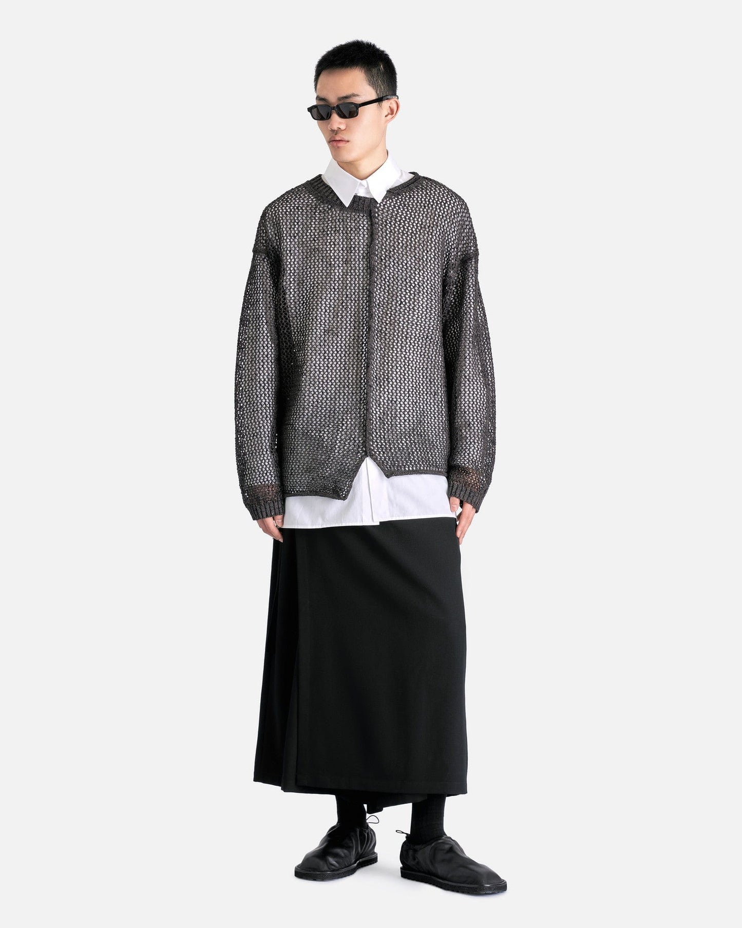 Yohji Yamamoto Pour Homme Men's Tops Uneven Long Sleeve in Charcoal