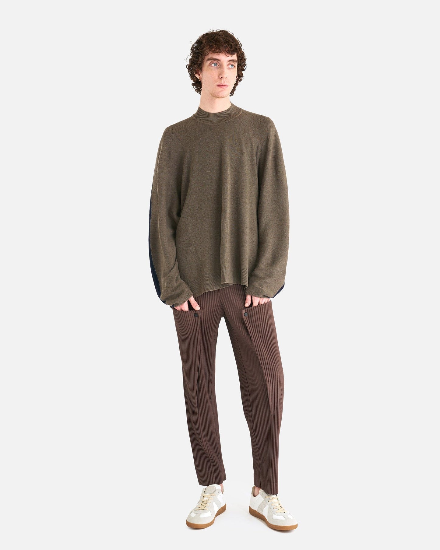 Homme Plissé Issey Miyake Men's Pants Unfold Pleated Trousers in Soil Brown
