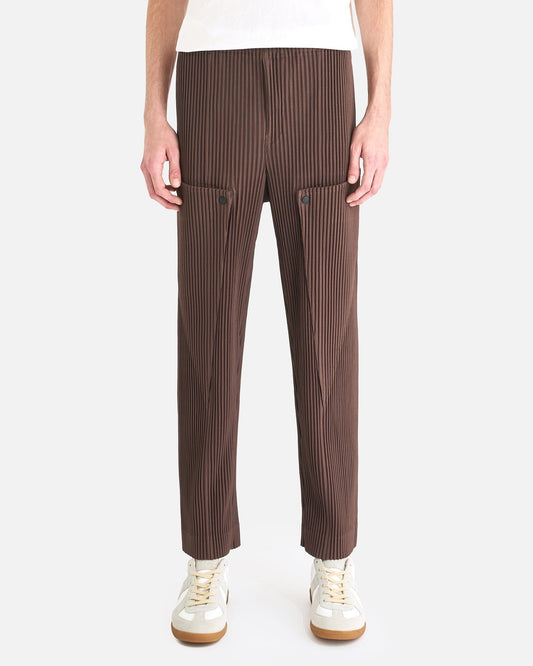 Homme Plissé Issey Miyake Men's Pants Unfold Pleated Trousers in Soil Brown