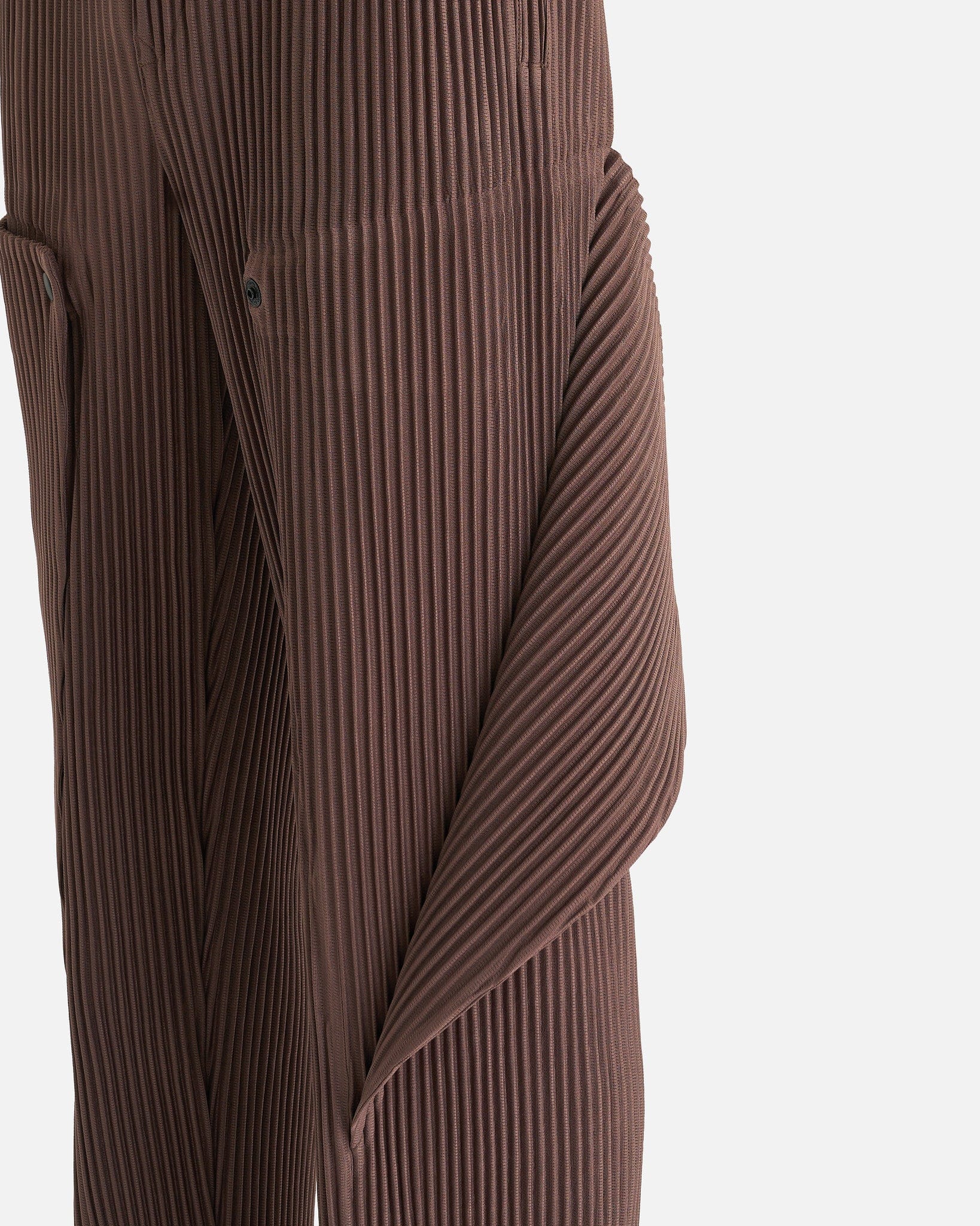 Homme Plissé Issey Miyake Men's Pants Unfold Pleated Trousers in Soil Brown