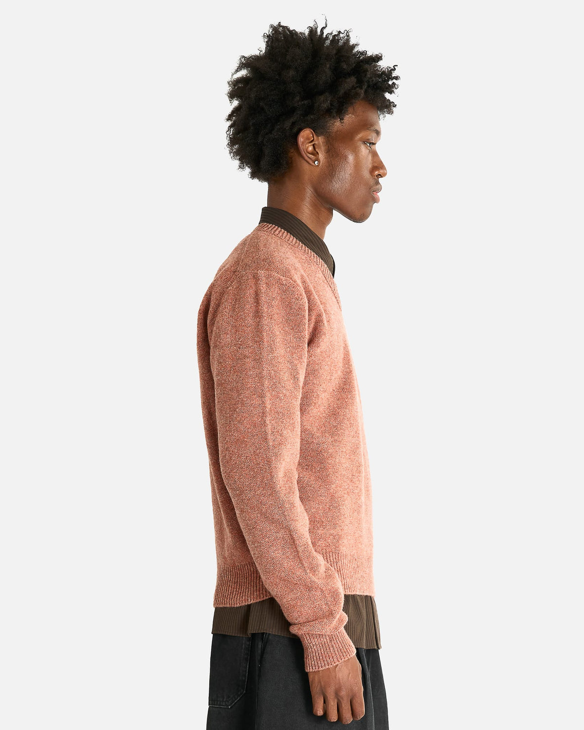 LEMAIRE Men Sweaters V-Neck Sweater in Coral Melange