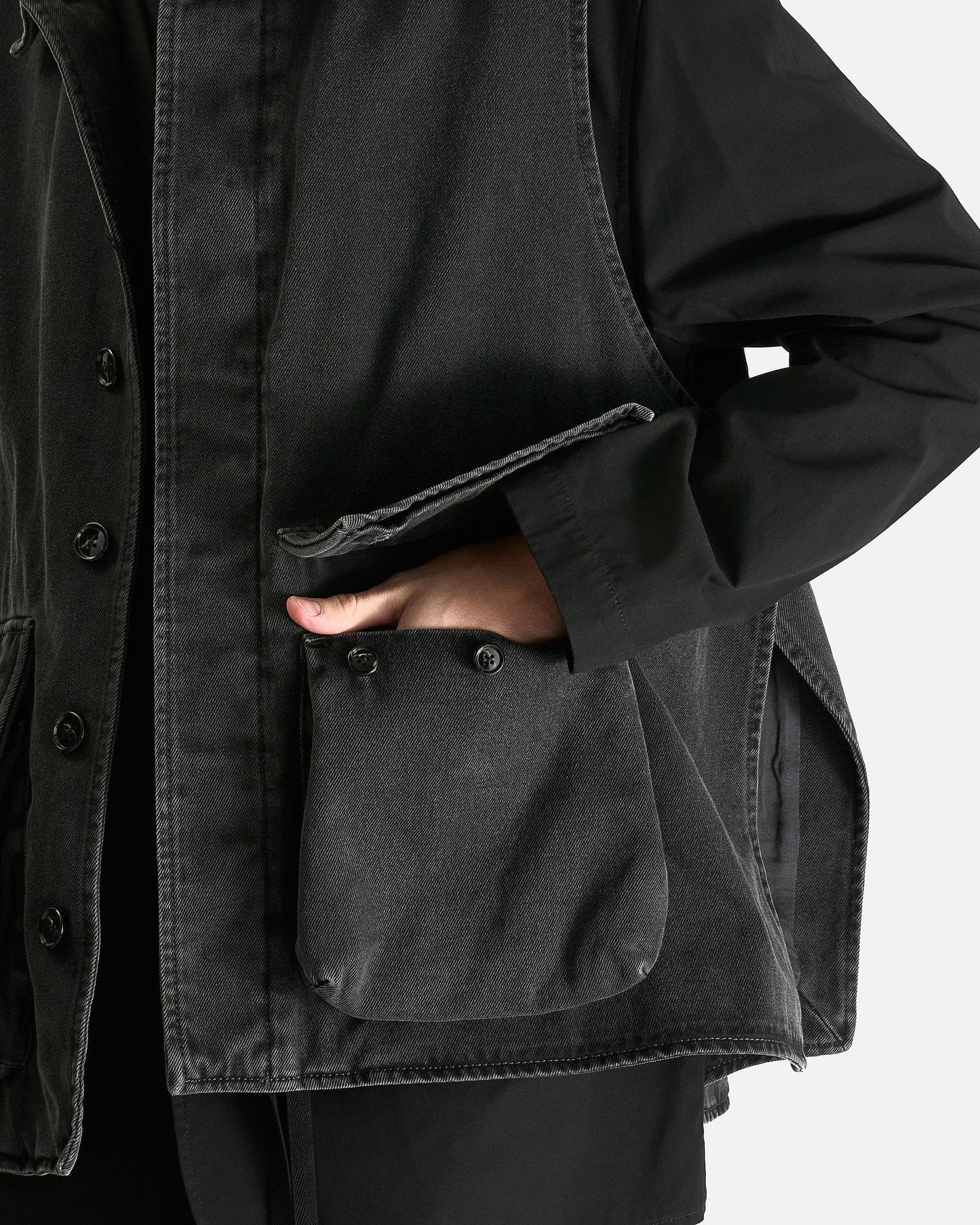 Ann Demeulemeester Men's Shirts Vilken Sleeveless Cargo Overshirt in Faded Grey