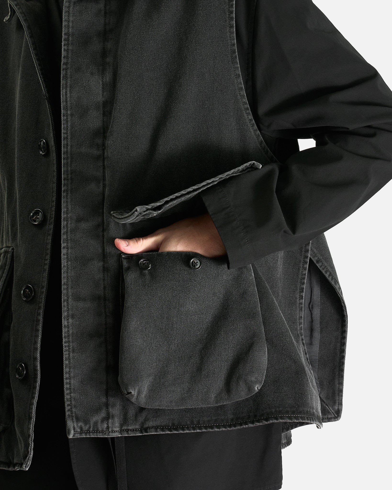 Ann Demeulemeester Men's Shirts Vilken Sleeveless Cargo Overshirt in Faded Grey