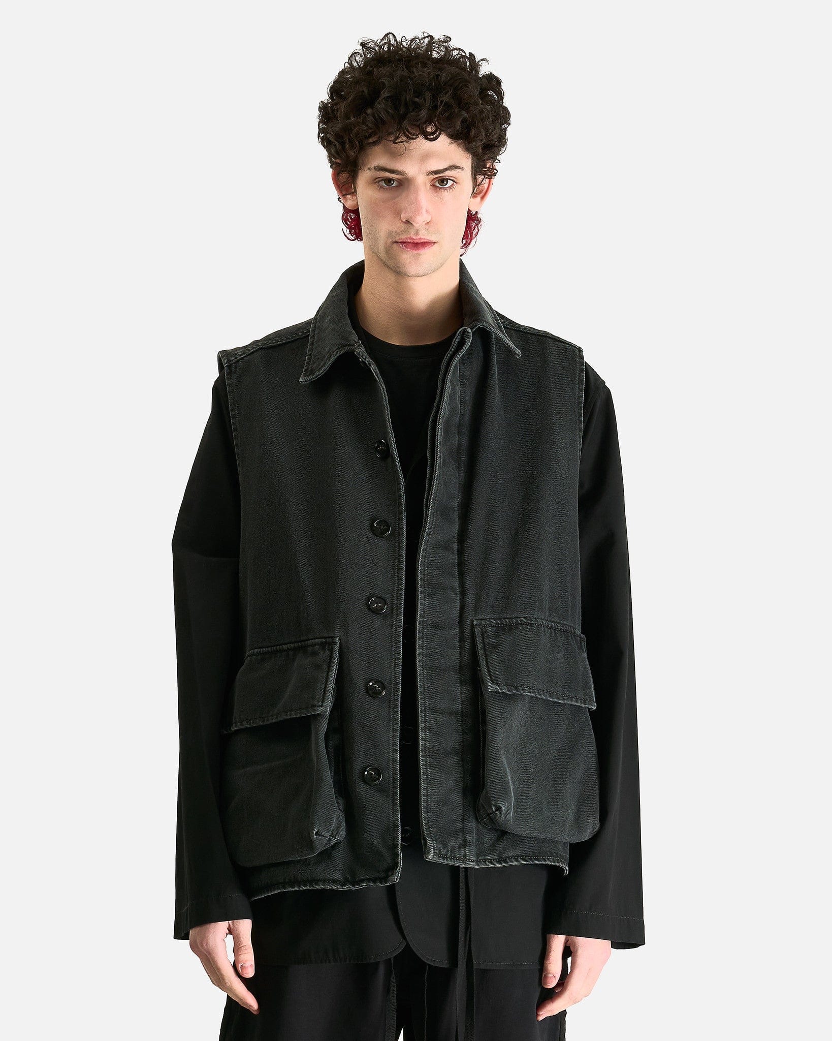Ann Demeulemeester Men's Shirts Vilken Sleeveless Cargo Overshirt in Faded Grey