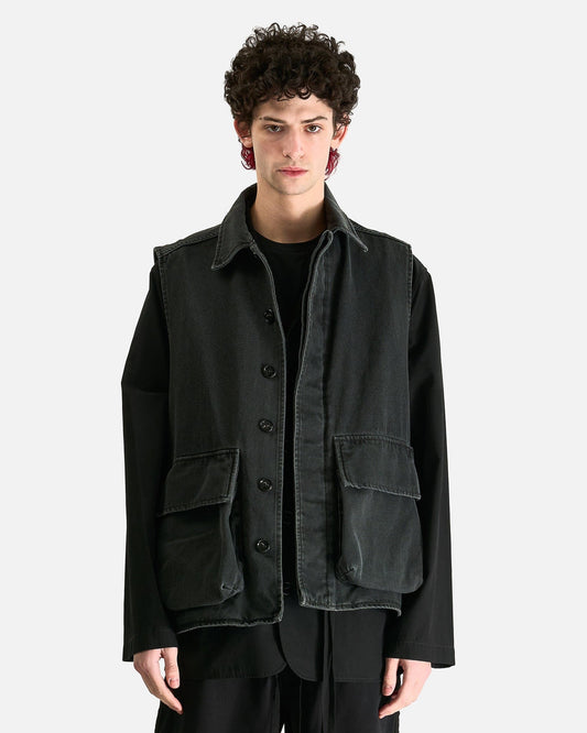Ann Demeulemeester Men's Shirts Vilken Sleeveless Cargo Overshirt in Faded Grey