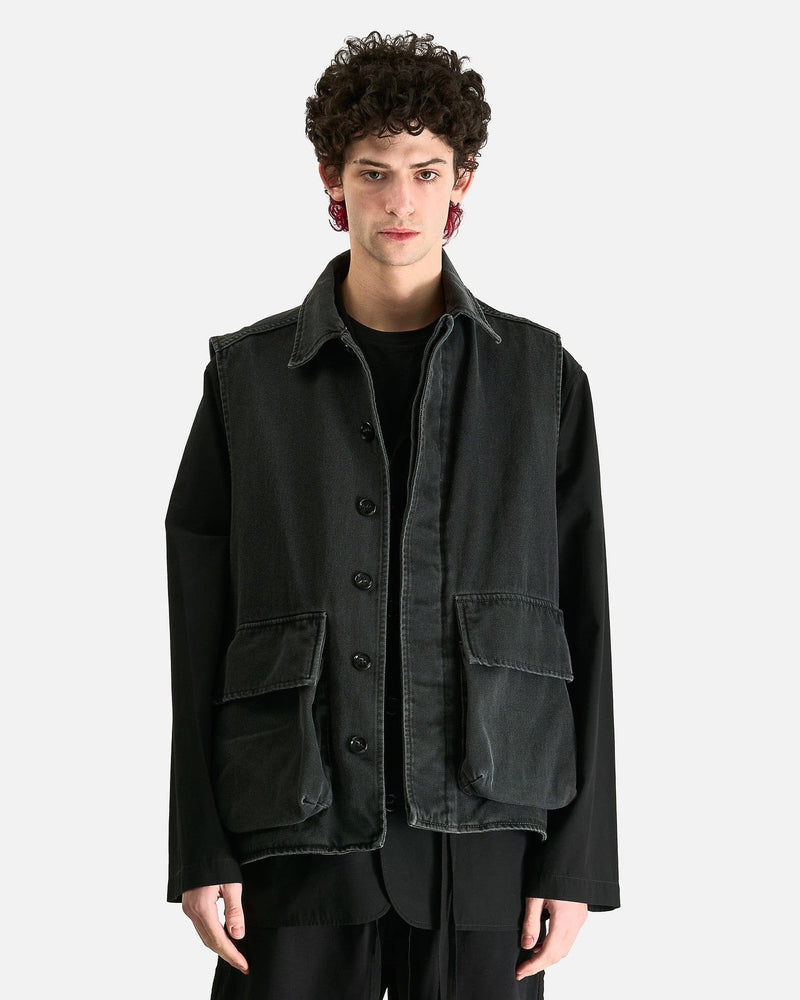 Ann Demeulemeester Men's Shirts Vilken Sleeveless Cargo Overshirt in Faded Grey