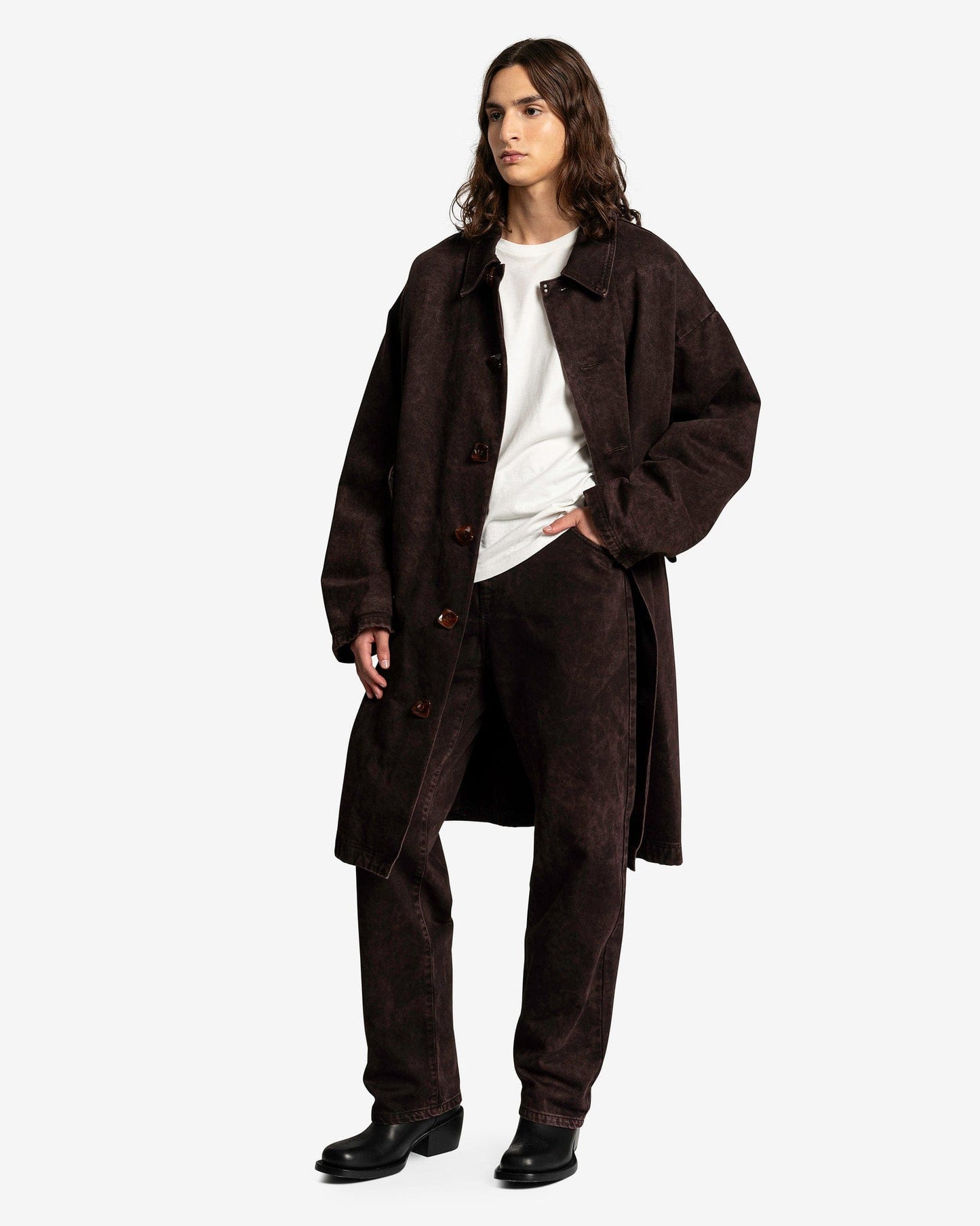 NAMACHEKO Men's Jeans Warkworth Denim Jeans in Sky Magic Bordeaux/Frosted Umber