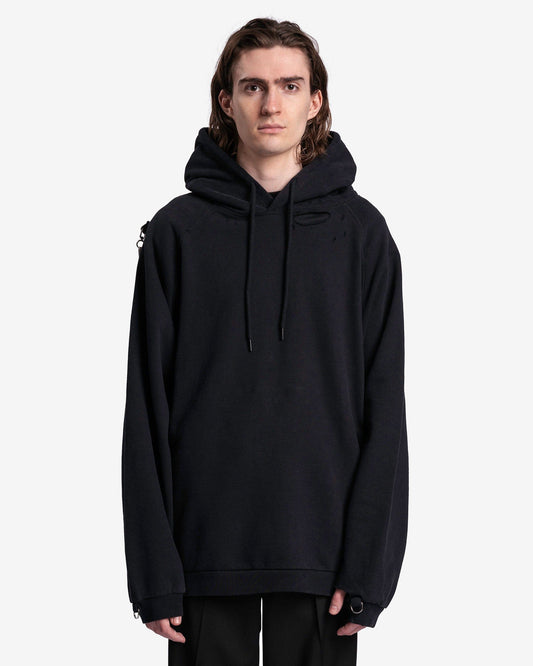 Raf Simons Men's Sneakers Washed Big Fit Hoodie with Clasps and Patch in Black