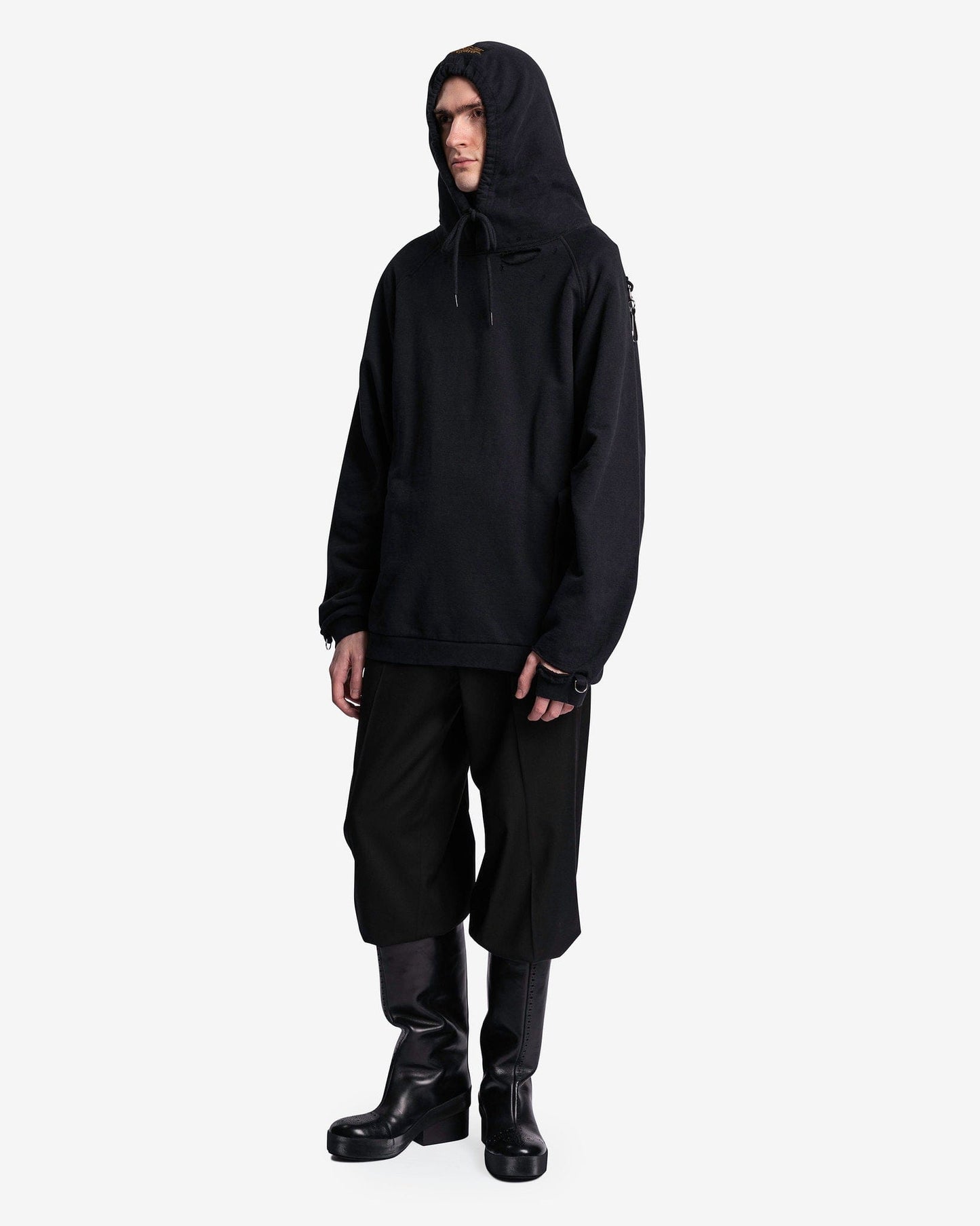 Raf Simons Men's Sneakers Washed Big Fit Hoodie with Clasps and Patch in Black