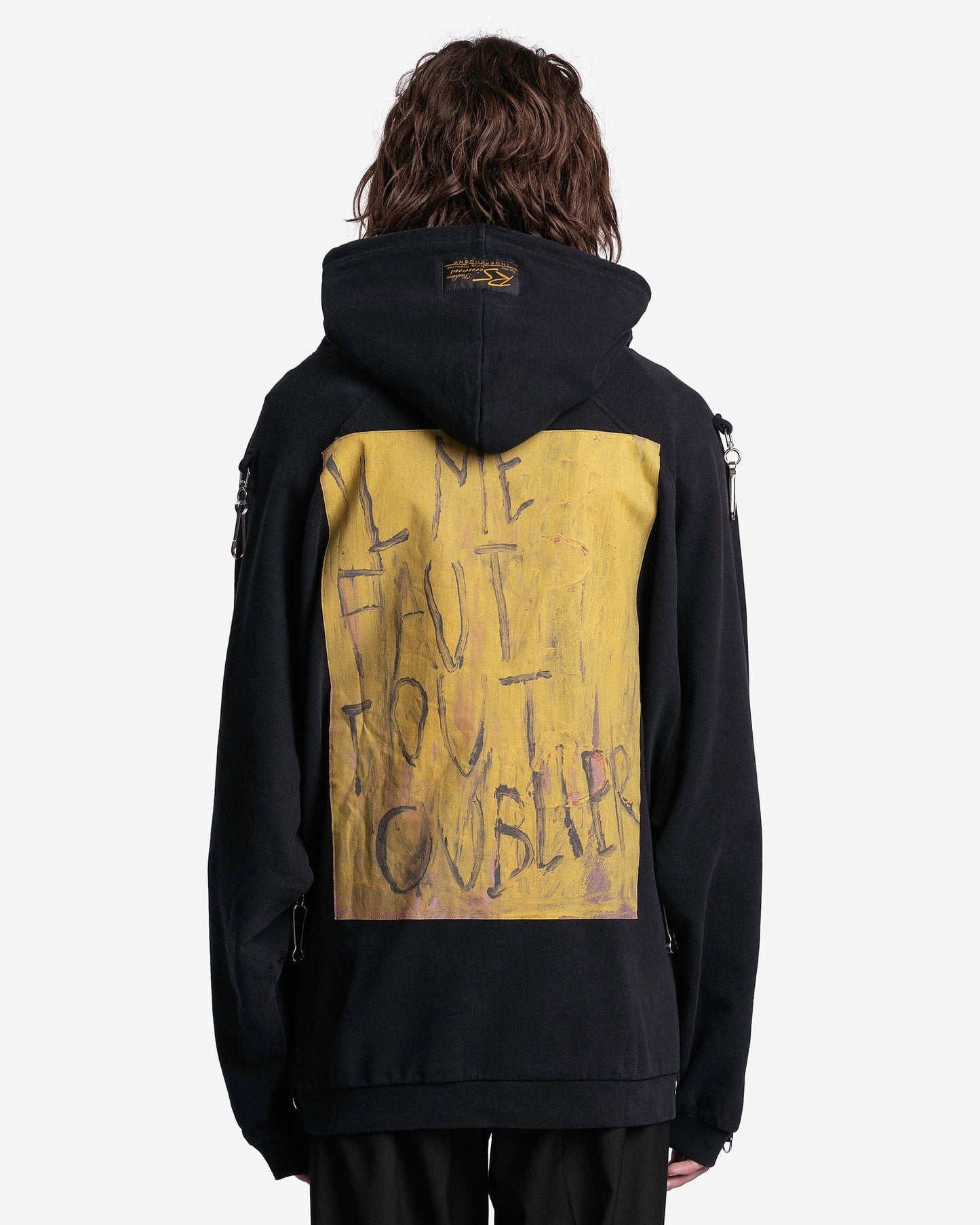 Raf Simons Men's Sweater Washed Big Fit Hoodie with Clasps and Patch in Black