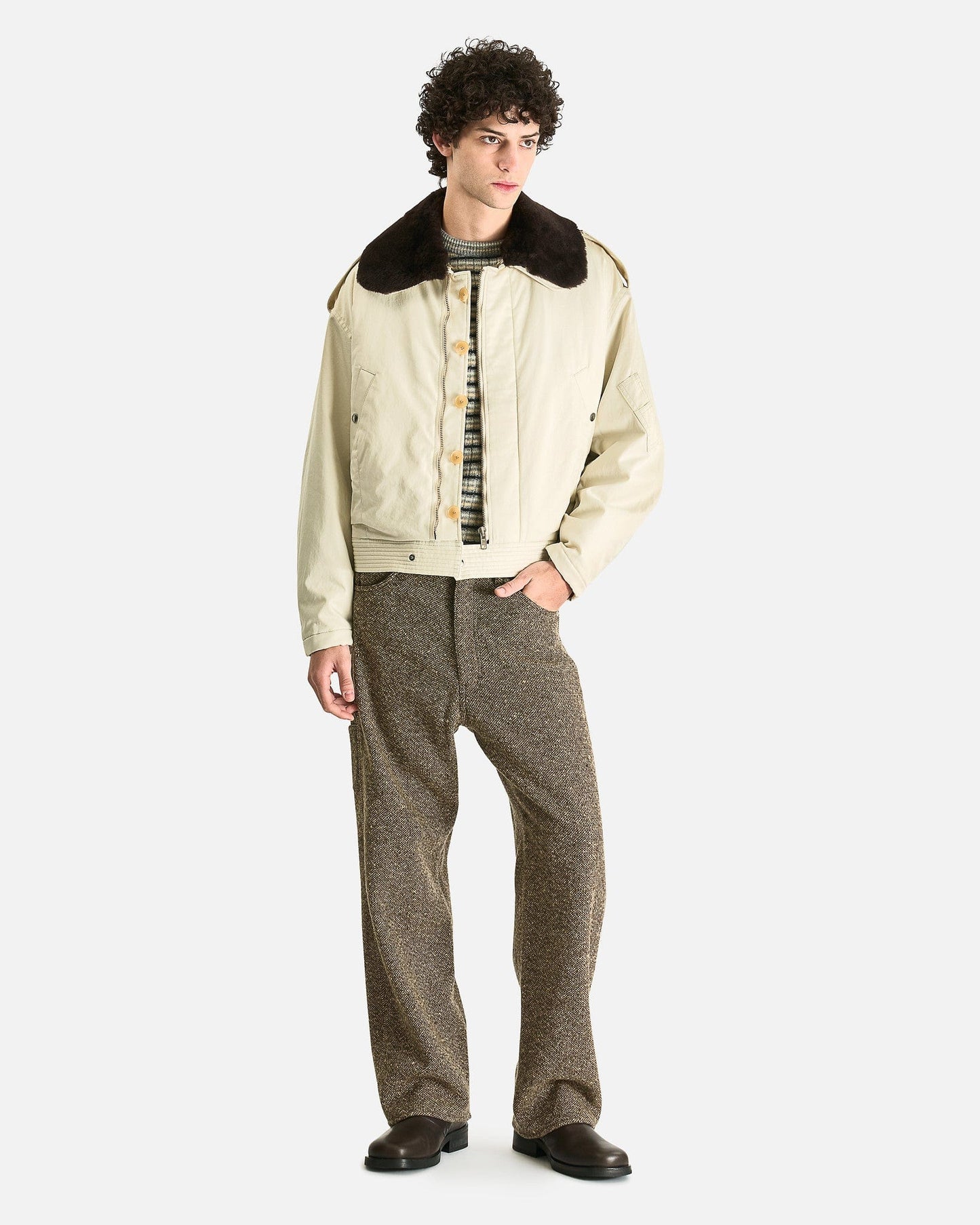 Auralee Men's Jackets Washed Finx Cotton Gabardine Flight Blouson in Ivory