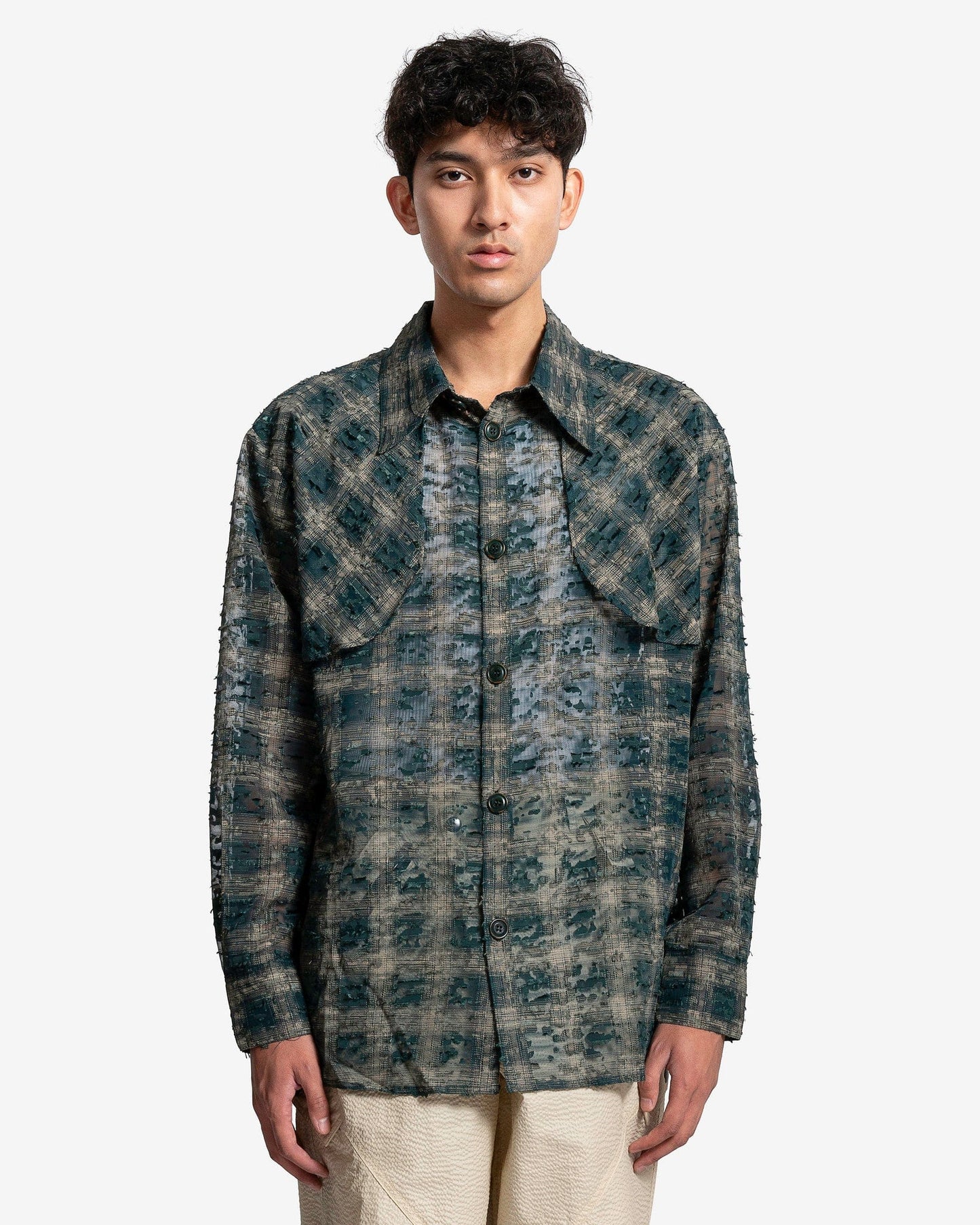 Andersson Bell Men's Shirts Wasser Sheer Checked Shirt in Green