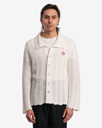 Casablanca Men's Shirts Wavy Gradient Long Sleeve Shirt in Off-White