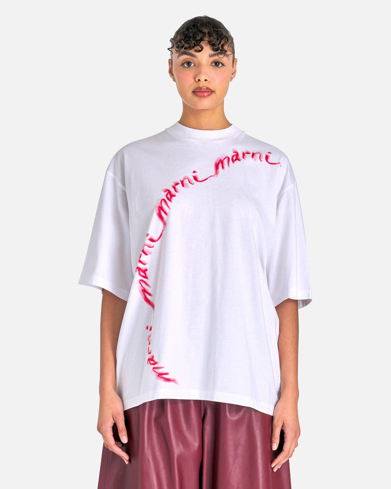 Marni Women T-Shirts Wavy Logo Organic Cotton T-Shirt in Lily White