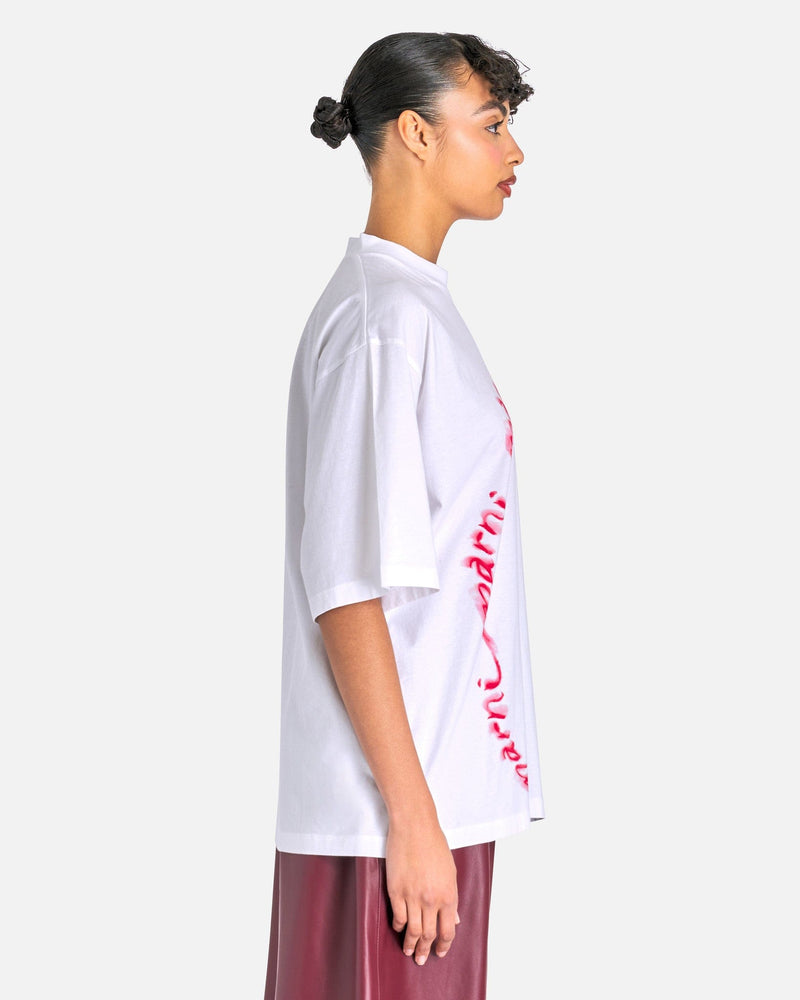 Marni Women T-Shirts Wavy Logo Organic Cotton T-Shirt in Lily White