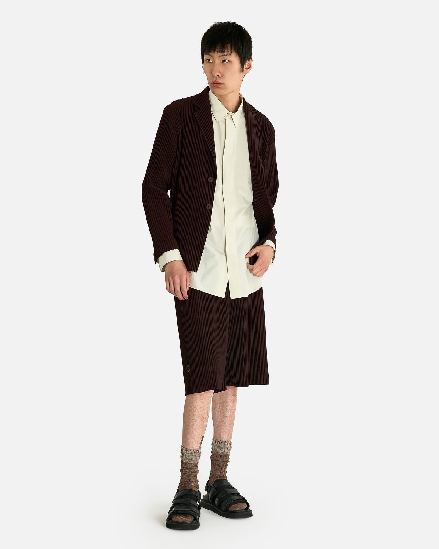 Homme Plissé Issey Miyake Men's Shorts Wear or Wrap Shorts in Eggplant