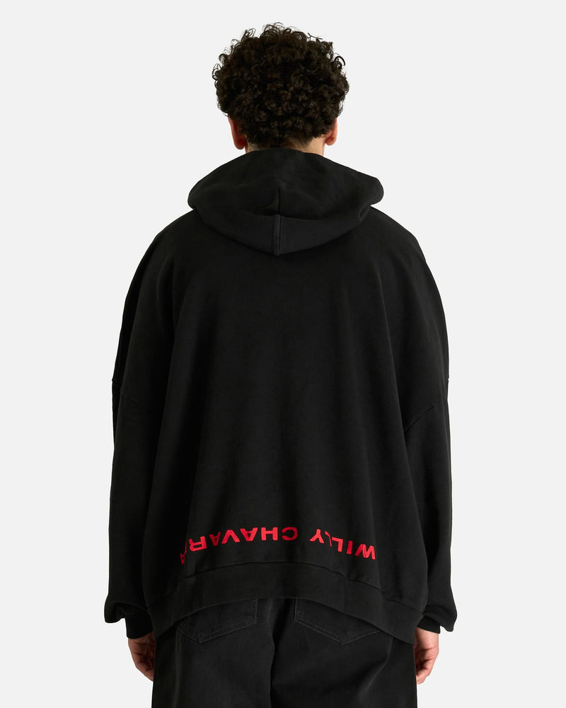 Willy Chavarria Men's Sweatshirts Welcome to America Hooligan Hoodie in Black