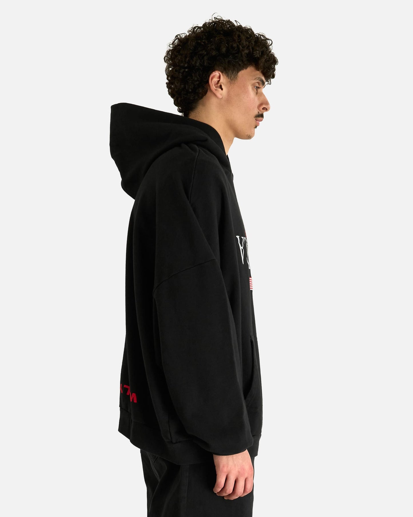 Willy Chavarria Men's Sweatshirts Welcome to America Hooligan Hoodie in Black