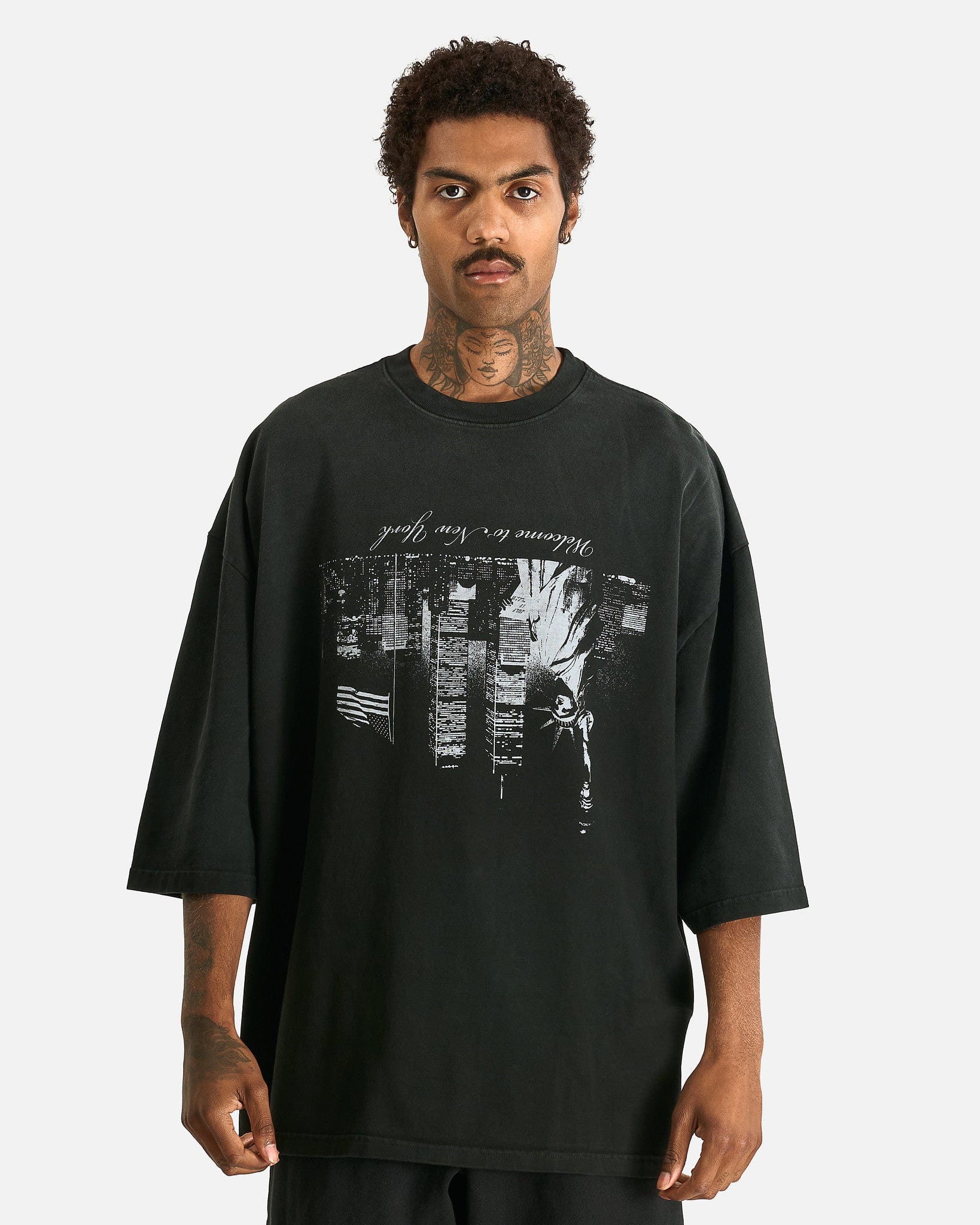 Willy Chavarria Men's T-Shirts Welcome to NY Buffalo Tee in Black