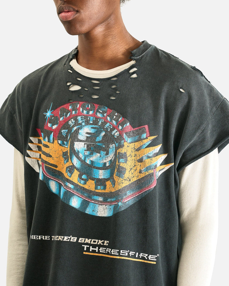 Satoshi Nakamoto Men's Shirts Where There's Smoke Thermal Tee in Washed Black