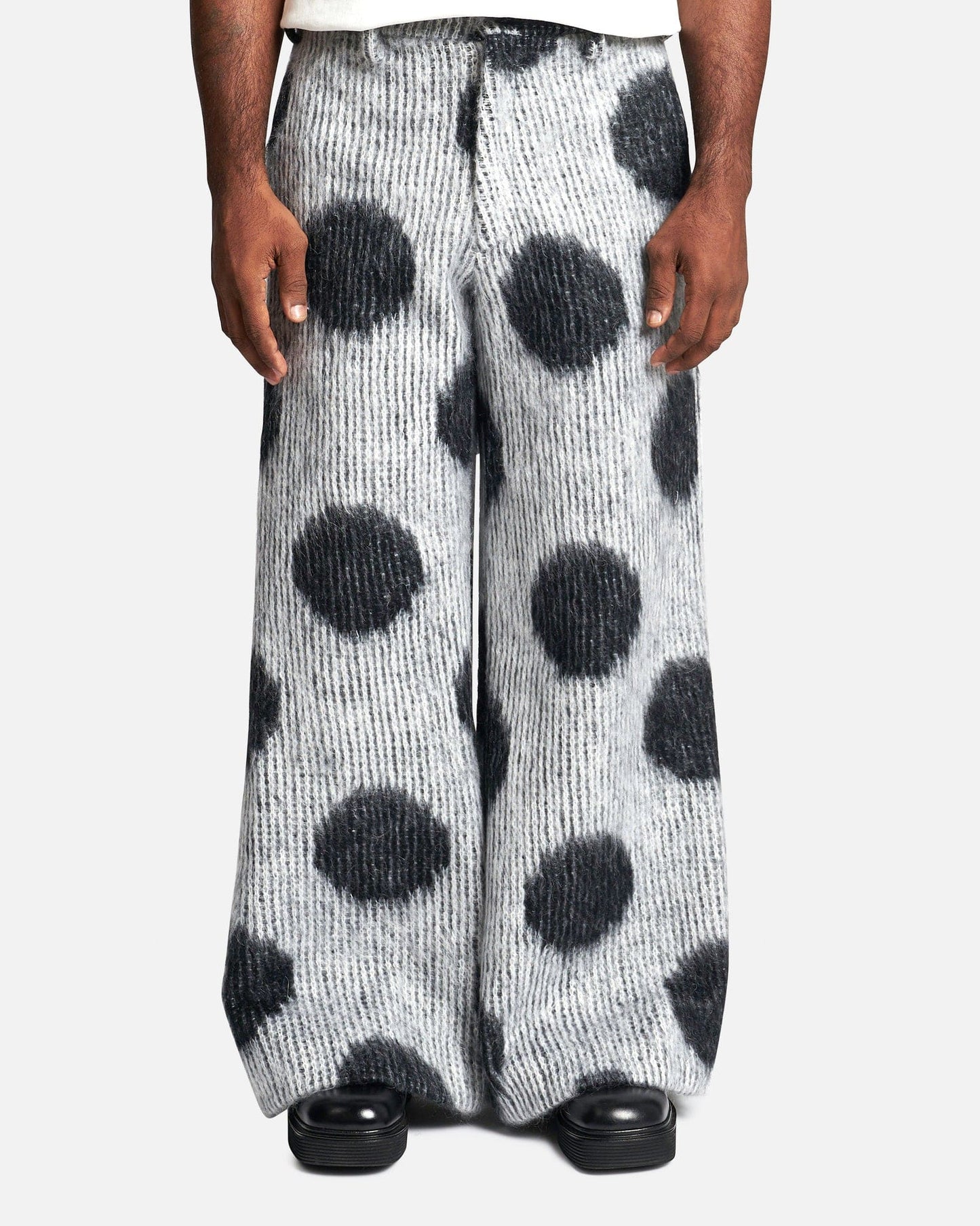 Marni Men's Pants White Mohair Trousers with Maxi Polka Dots