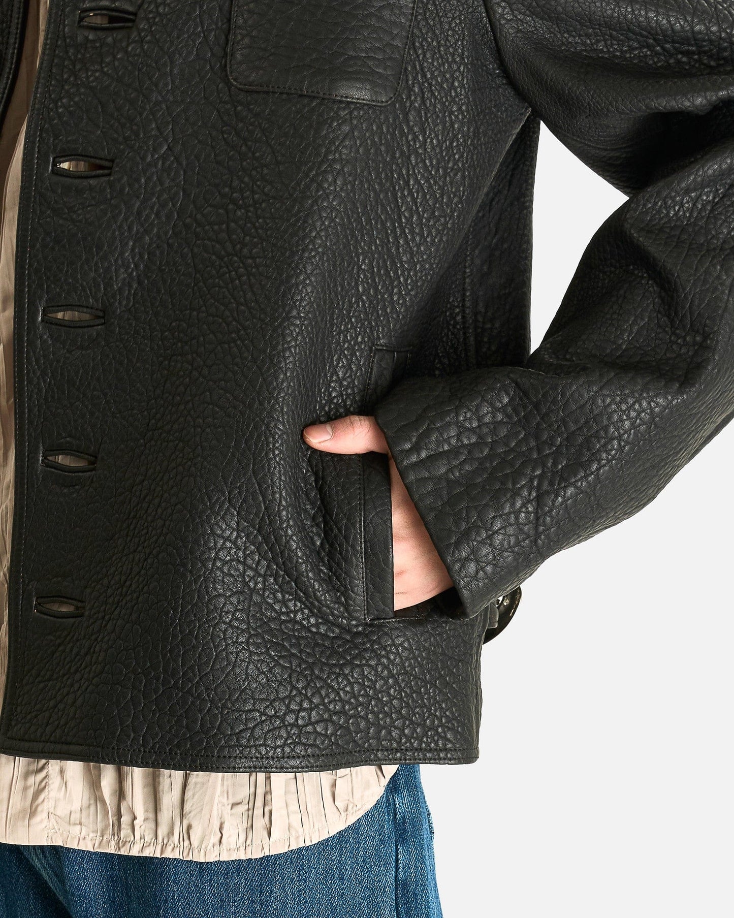 NAMACHEKO Men's Jackets William Leather Jacket in Black Ruga Asportabile