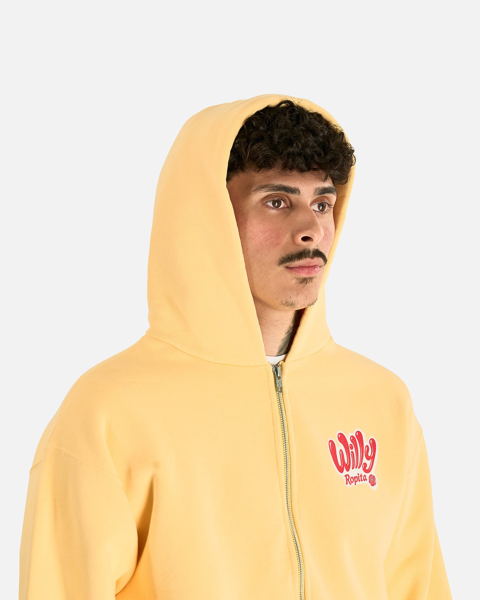 Willy Chavarria Men's Sweatshirts Willy Ropita Shrunken Zip-Through Hoodie in Butter