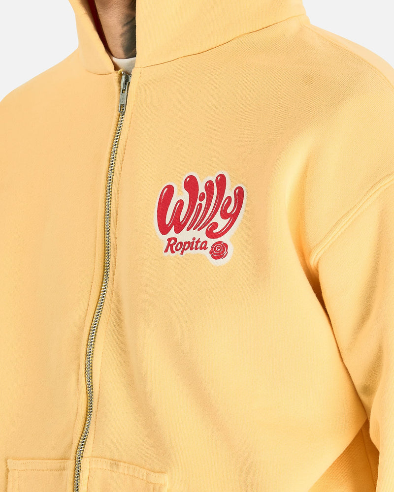 Willy Chavarria Men's Sweatshirts Willy Ropita Shrunken Zip-Through Hoodie in Butter