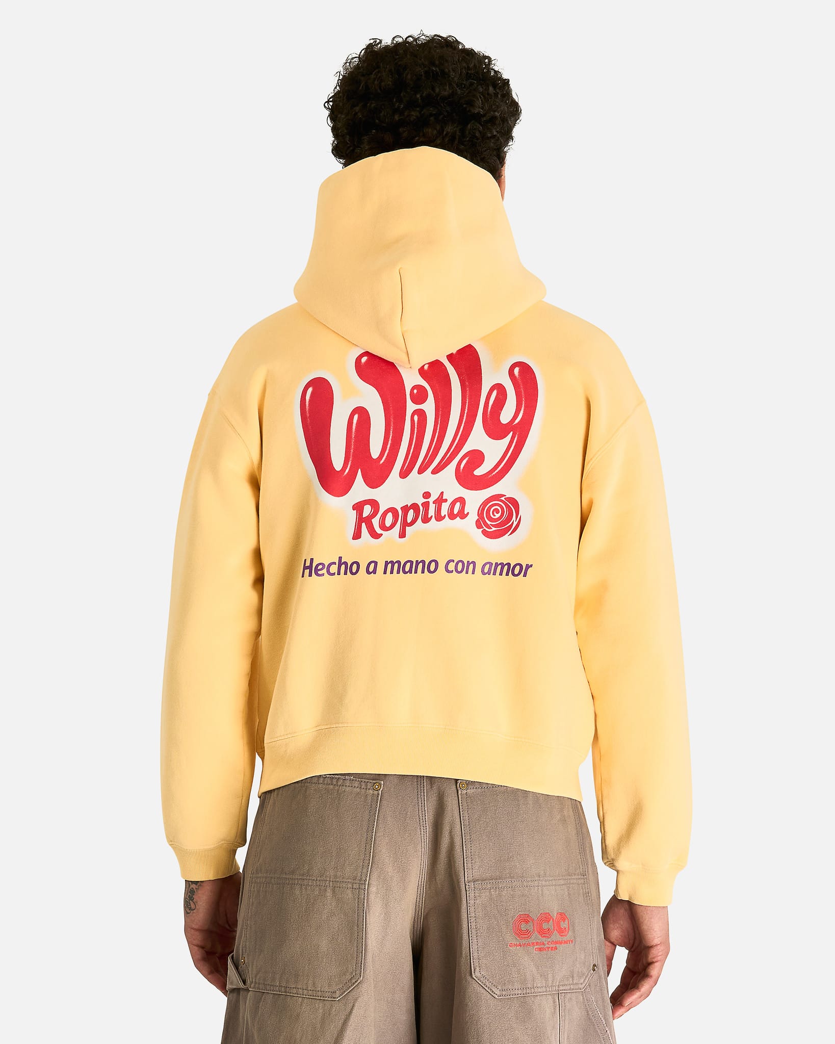 Willy Chavarria Men's Sweatshirts Willy Ropita Shrunken Zip-Through Hoodie in Butter