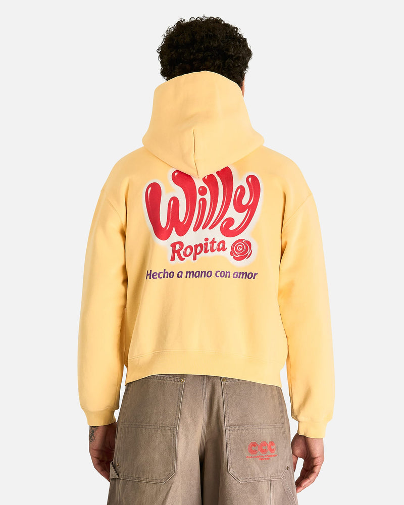 Willy Chavarria Men's Sweatshirts Willy Ropita Shrunken Zip-Through Hoodie in Butter