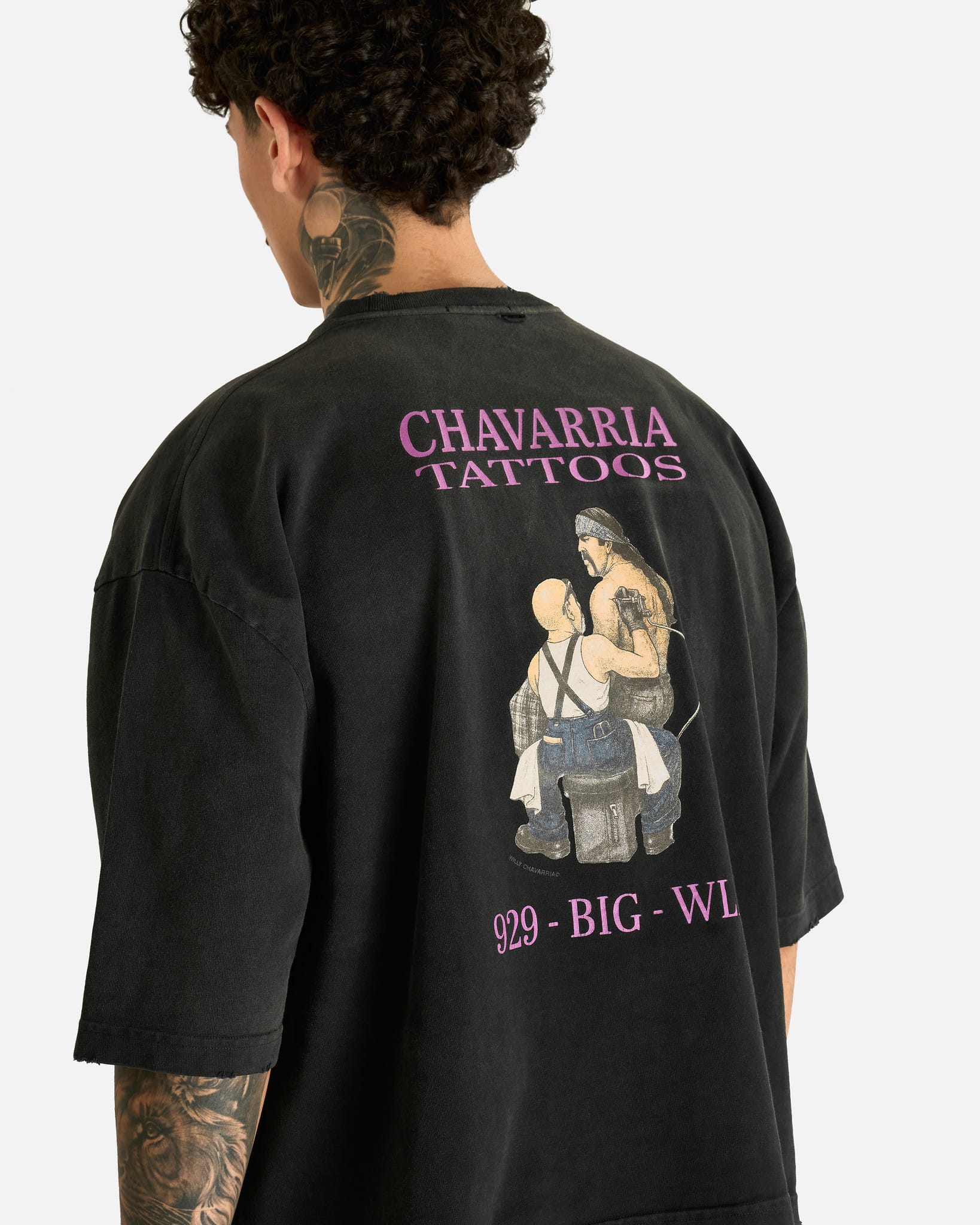Willy Chavarria Men's T-shirts Willy Tattoo Buffalo Tee in Black