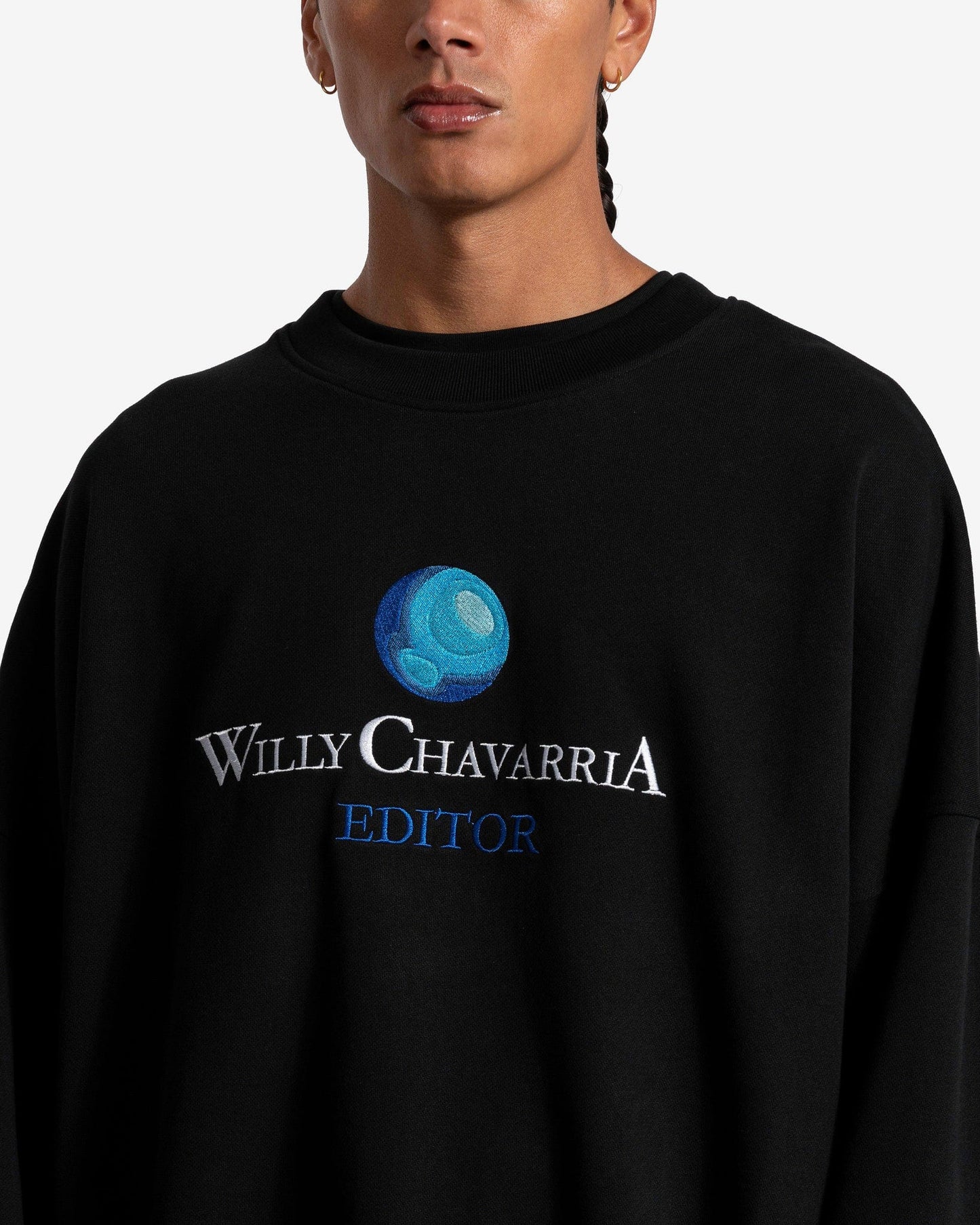 Willy Chavarria Men's Jackets WILLYPEDIA Bomber Crew in Solid Black