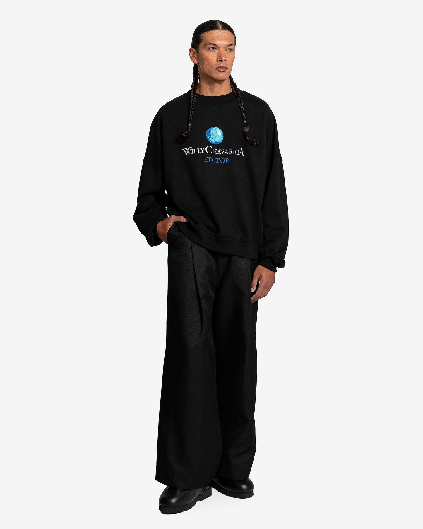 Willy Chavarria Men's Jackets WILLYPEDIA Bomber Crew in Solid Black