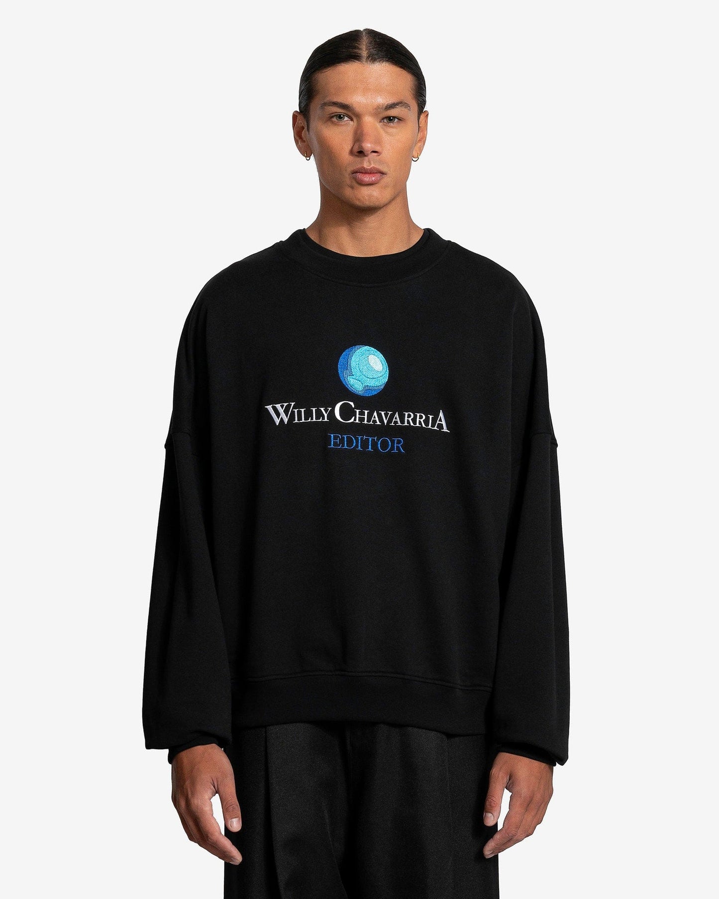 Willy Chavarria Men's Jackets WILLYPEDIA Bomber Crew in Solid Black