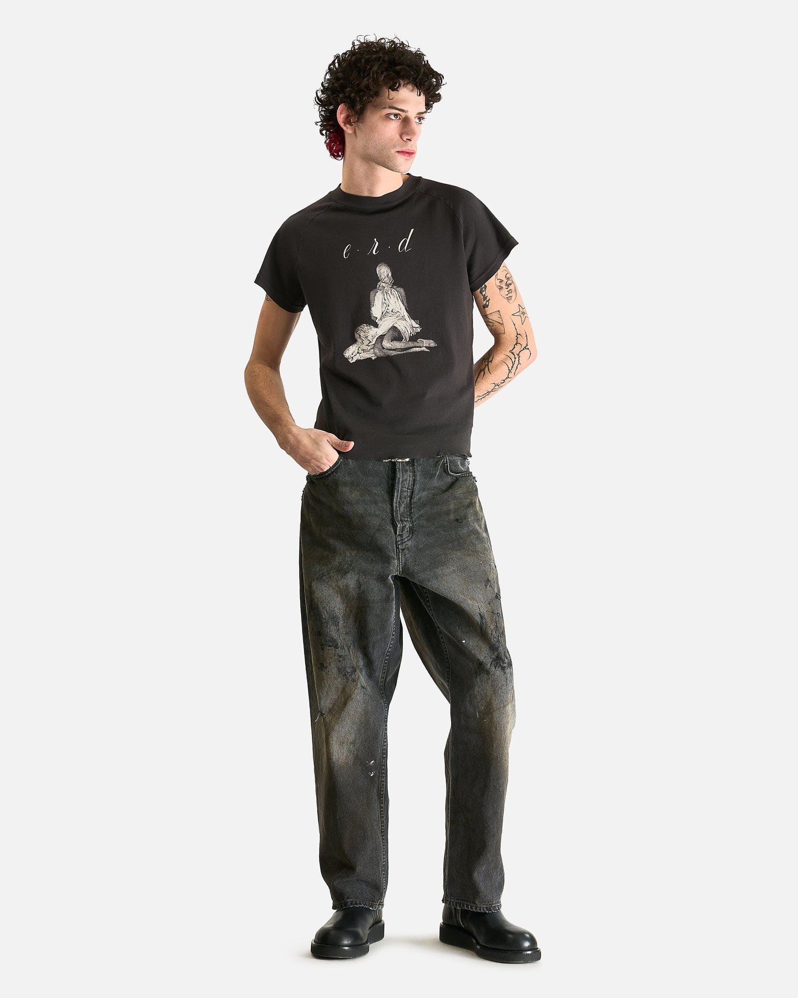 Enfants Riches Deprimes Men's T-Shirts Woman in Sheet Raglan T-Shirt in Faded Black