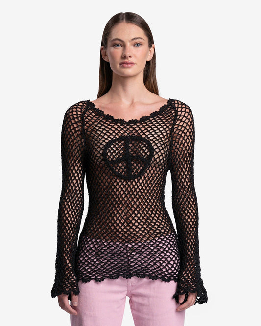 ERL Women Tops Women's Hand Crochet Knit Peace Top in Black
