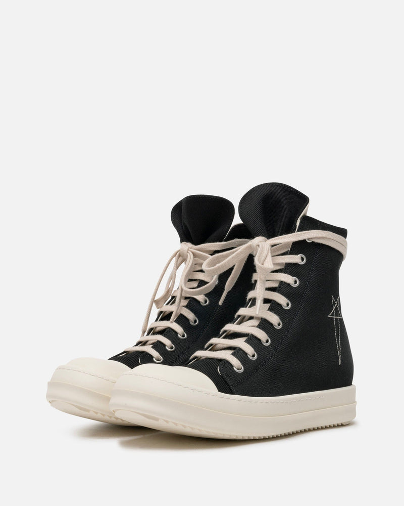 Rick Owens DRKSHDW Womens Sneakers Women's Overdyed Denim Ramones in Black/Pearl