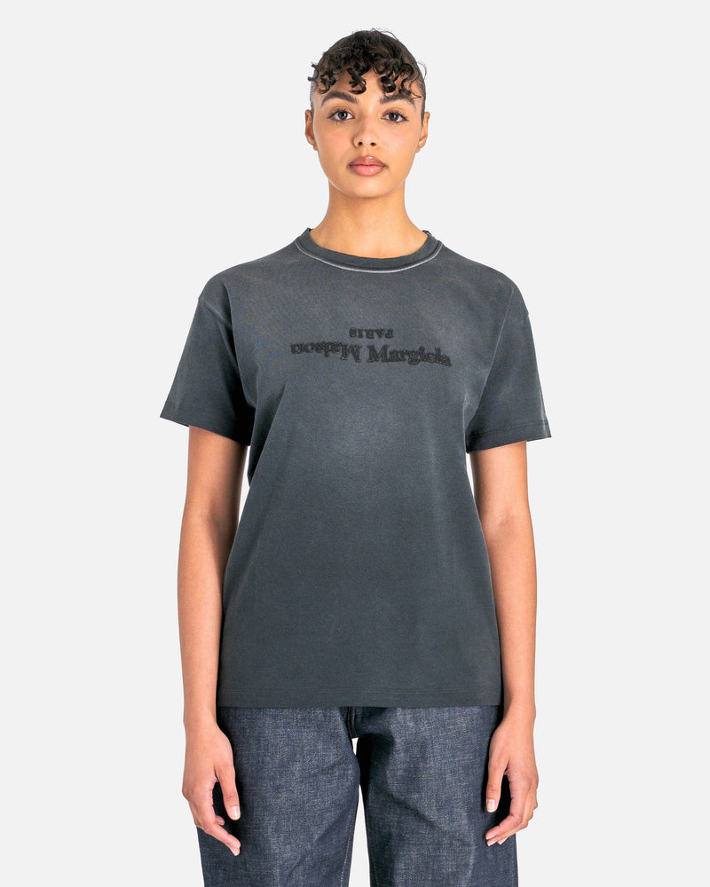 Maison Margiela Women T-Shirts Women's Overdyed Treatment Logo T-Shirt in Washed Black