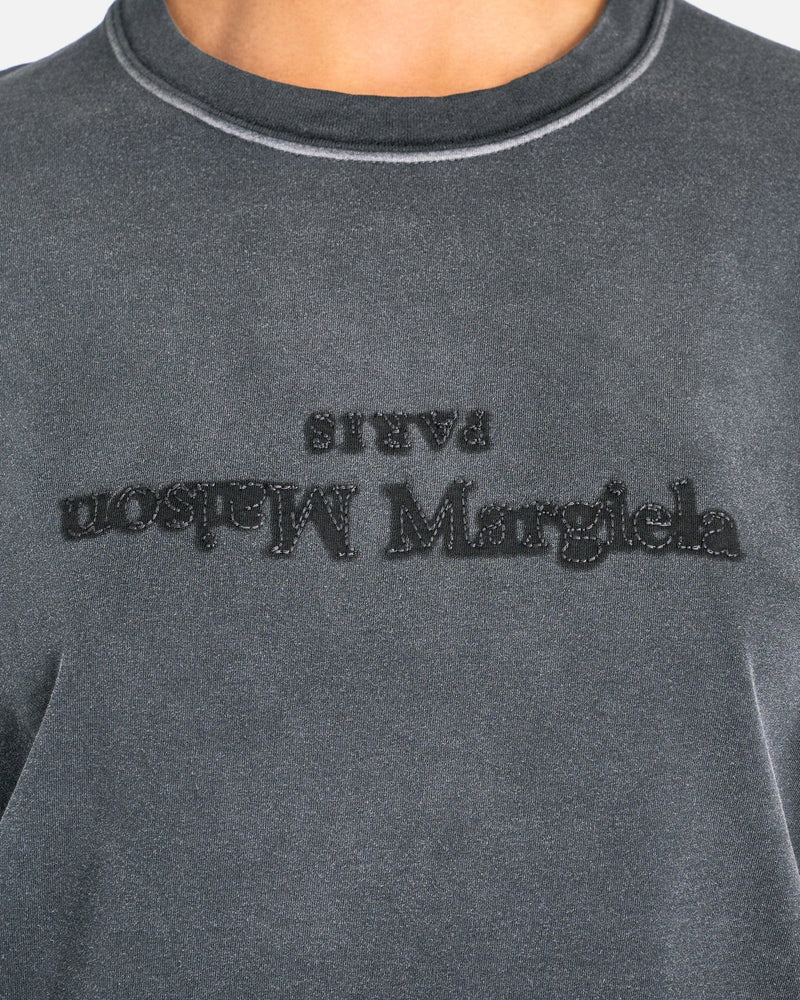 Maison Margiela Women T-Shirts Women's Overdyed Treatment Logo T-Shirt in Washed Black
