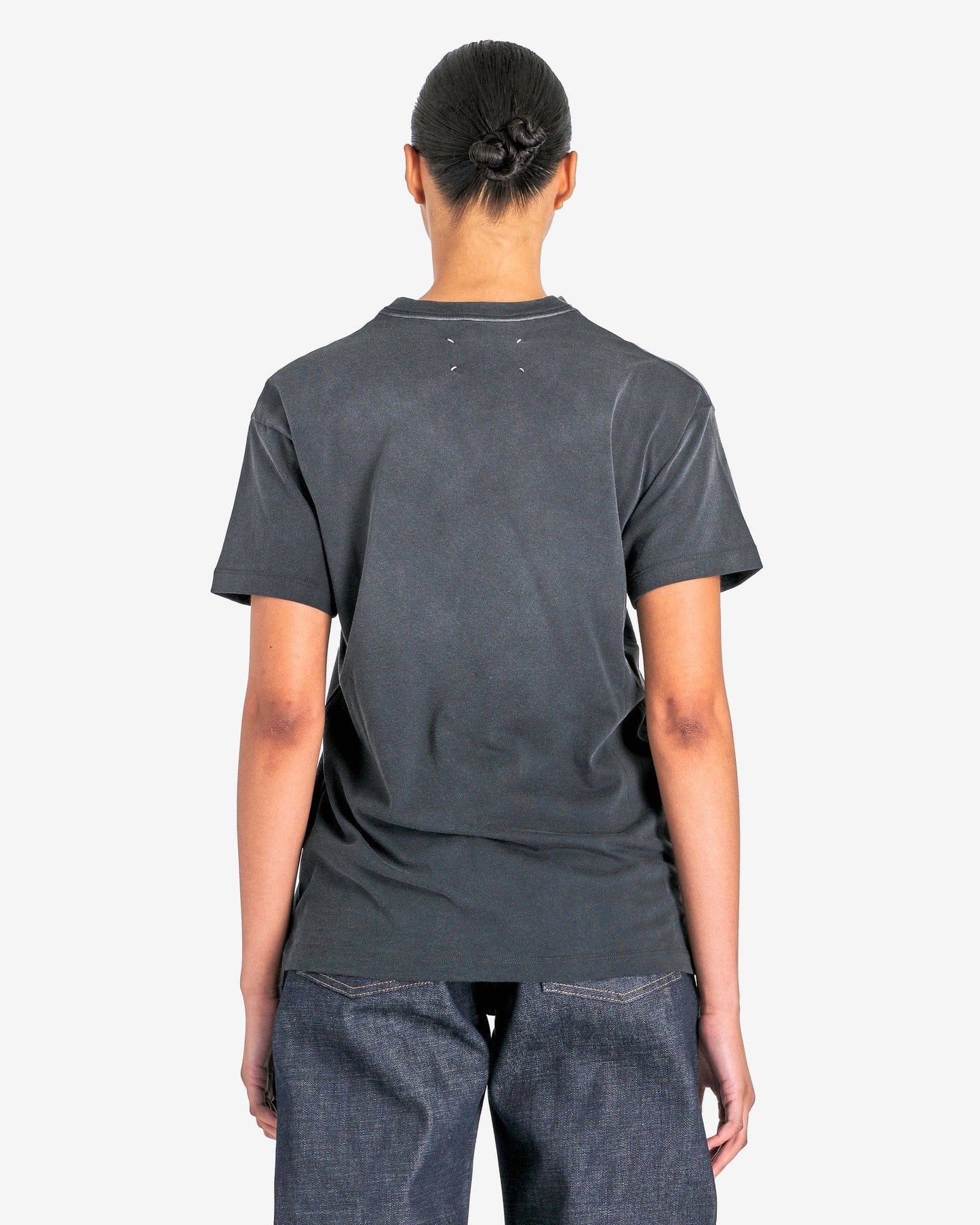 Maison Margiela Women T-Shirts Women's Overdyed Treatment Logo T-Shirt in Washed Black